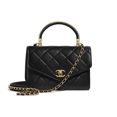 chanel mini flap bag with top handle black .